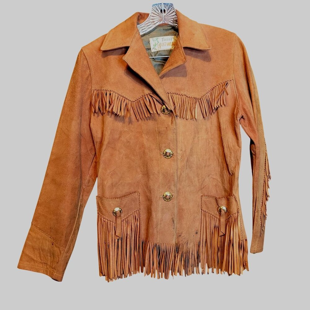 Vintage Fringe Leather Jacket Tregos Westwear 1950s MCM Size Small Flaws